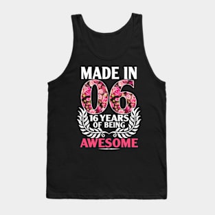 16th Birthday Gift Teen Girl Born In 2006 Floral 16 Year Old Tank Top